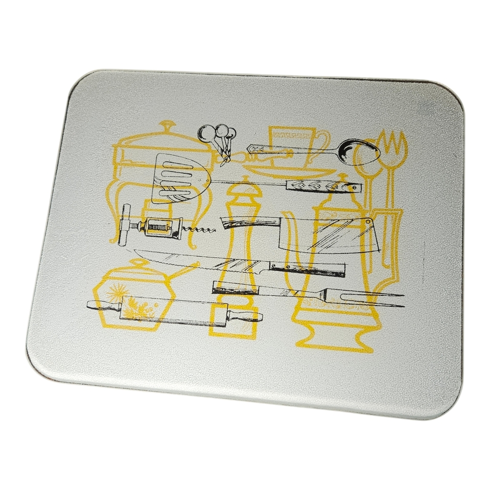 MCM Silver and Yellow Kitchen Tools Tray